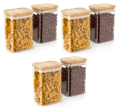 Immagine prodotto di Contenitori per alimenti in vetro con coperchio in bambù, 6 pezzi da 1200 ml, ermetici grazie alla guarnizione in silicone, contenitori rettangolari in vetro borosilicato resistenti da -40 a 400 °C, trasparenti