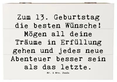 Produktbild von Mr. & Mrs. Panda holzschatulle Spruch 13. Geburtstag Wünsche 22 x 15 cm - Weiß - Geschenk, fotobox, Erinnerungskiste, Kindergeburtstag, Happy Birthday, Box, Geschenkbox