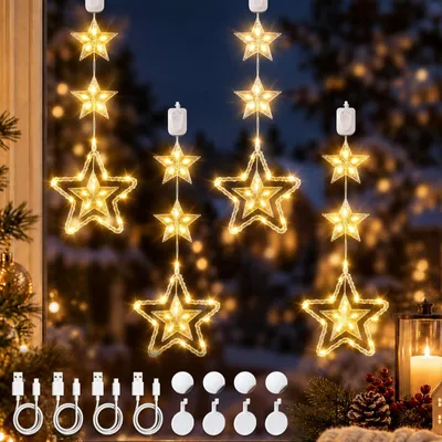 LED-Kerzenstern Fensterbeleuchtung, 4 Stück, warmweiß, aufladbar