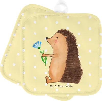 Produktbild von Mr. & Mrs. Panda Topflappen Igel Blumen - Gelb Pastell - Geschenk, Ofenlappen, Topfuntersetzer, Kochlappen, topfhalter, Genesungswünsche, Krankheit, Gute Besserung, krank