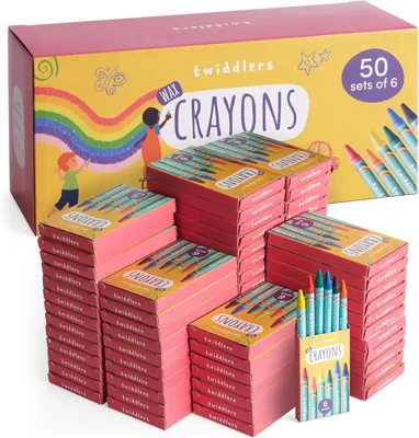 Productafbeelding van Doosjes waskrijtjes voor kinderen - Set van 50 - 6 krijtjes per doosje - 300 in totaal - Gemengde kleuren