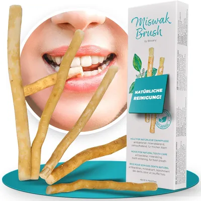 Produktbild von Miswak Zahnbürsten 2er Pack, Natürliche Holz-Zahnbürsten, Vegan, Biologisch Abbaubar, für Zahnreinigung
