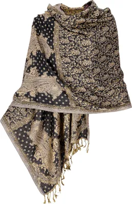 Produktbild von Indischer Schal, Stola mit Paisley Muster, Schultertuch - Motiv 6, Uni, Schwarz, Viskose, 180*70 cm, Schals
