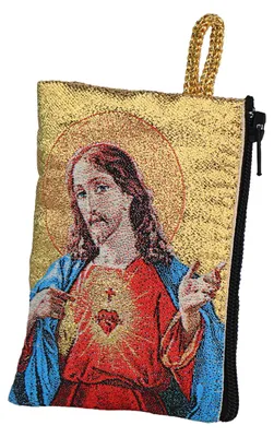 Produktbild von Rosenkranz Tasche Heiligstes Herz Jesu – 7x10cm, goldfarben bestickt