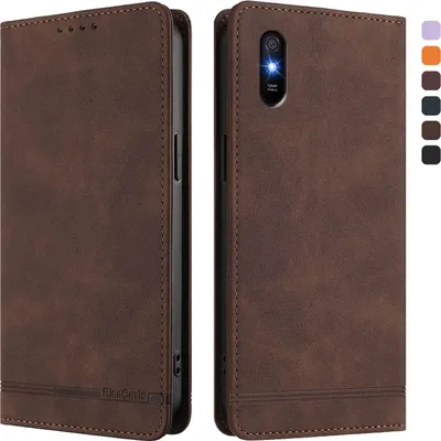 Produktbild von Hülle für Xiaomi Redmi 9A, Retro Kunstleder Ständer Klapphülle mit Kartenfächer und Magnetische Braun