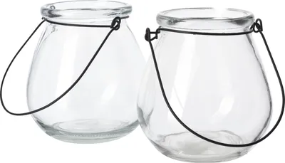 Produktbild von Windlichter 2er Set, 10,8 cm hoch, 10 cm Ø, mit Drahtbügel zum Aufhängen