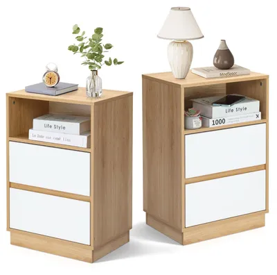 Obrázek produktu pro Noční stolky, sada 2 kusů, rozměry 40x30x60 cm, barva: dubový Imitace a bílá