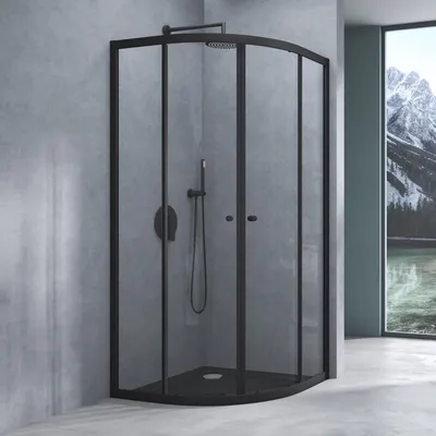 Produktbild von Mai & Mai Duschkabine 90x90 viertelkreis Schwarz Dusche Duschabtrennung mit 2 Schiebetüren ESG-Sicherheitsglas Nano-Beschichtung Ravenna32K