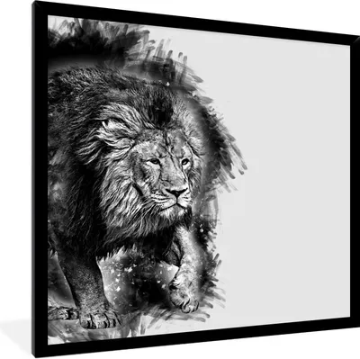 Produktbild von MuchoWow® Gerahmtes Poster Löwe - Schwarz - Weiß 40x40 cm - Poster mit Schwarzem Bilderrahmen Wandposter Rahmen Foto Bilder - Mit Rahmen - Wanddekoration Schlafzimmer