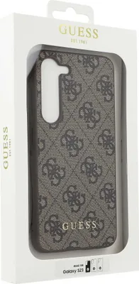 Imagen del producto de Funda Guess Guhcs23Sg4Gfbr para Samsung Galaxy S23 S911 - Marrón, con logo dorado metálico