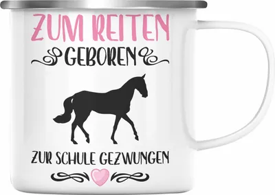 Produktbild von Trendation - Pferde Mädchen Geschenk Emaille Tasse Reiten Reiterin Kinder Becher Spruch Lustig Geburtstag Einschulung (Silber)