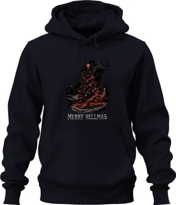 Obrázek produktu pro Uni mikina s kapucí Merry Hellmas Burning Christmas Tree Horror Gothic Gift, Navy, S
