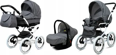 Produktbild von BabyLux® Margaret White | 3in1 Kinderwagen Set | Grey Flex | Kombikinderwagen | Kinderwagenset |
