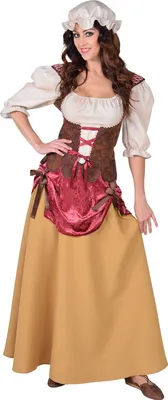 Produktbild von M218125-L Damen Mittelalterliche Bauerin Freifrau Magd Kostüm Kleid mit Mütze lang Gr.L
