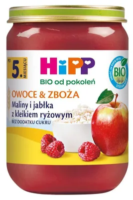 Produktbild von HiPP , Generationenprodukt, Himbeeren und Äpfel mit Reisstärke, ab dem 5. Monat, 190 g