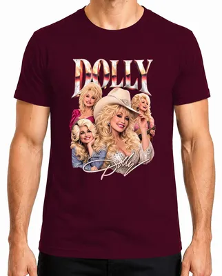 Immagine prodotto di Maglietta da uomo, stile western, con la leggenda della musica country Dolly Parton, color borgogna, taglia 3XL
