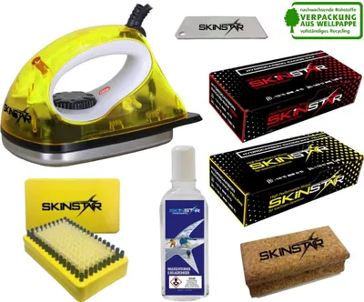 Zdjęcie produktu dla Zestaw do smarowania nart SKINSTAR dla początkujących, żelazko do smarowania, szczotka, smar węglowodorowy – zestaw 7-częściowy