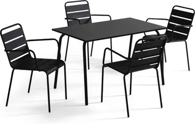 Image de Ensemble table de jardin et 4 fauteuils en métal noir - Oviala Palavas