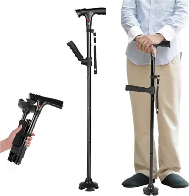 Produktbild von Gehstock verstellbar ausziehbar 86-96 cm - mit LED-Lampe & Sicherheitsalarm - Gehstock Handstock Gehhilfe