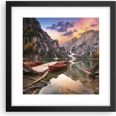 Produktbild von Gerahmtes Poster - Schwarzer Rahmen - Boote Berge See - 30x30 cm - Wand Bild - Wanddeko - Wandbilder - Kunstposter - Wandposter - Bilderrahmen - Bilder - Kunstdruck - Wanddekoration - P2BAC30x30-4638