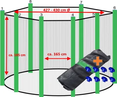 Produktbild von walexo Trampolin Sicherheitsnetz für 8 Stangensystem ( 427 Ø, Schwarz/Hellgrün )