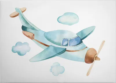 Produktbild von Leinwandbild Kinder 50 x 70 cm - Wandbild Grau Braun - Keilrahmen Fahrzeuge Flugzeug Wohnzimmerdeko Wanddeko Wandgemälde