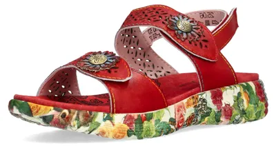 Produktbild von Laura Vita Damen Sandalette Stanzung Niete Blüten Plateau Klett SANAO 53, Größe: