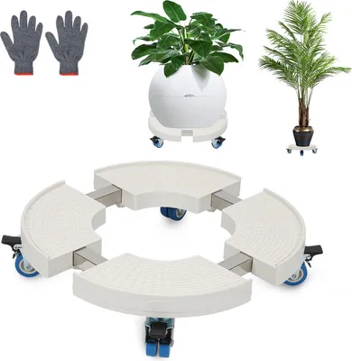 Produktbild von Fiqops Pflanzenroller Außenbereich Ø38-52cm blumenroller Pflanzen outdoor-Innenbereich mit 360 ° Drehbare Räder Einstellbare rund Rollbrett