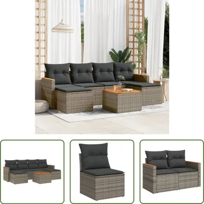 Produktbild von The Living Store 7-tlg. Garten-Sofagarnitur mit Kissen Grau Poly Rattan