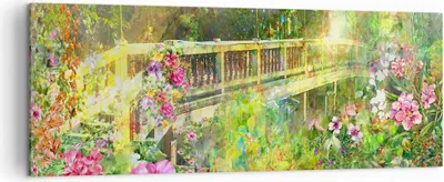 Produktbild von Bild auf Leinwand - Leinwandbild - Brücke Park Blume Frühling - 140x50cm - Wand Bild - Wanddeko - Leinwanddruck - Bilder - Kunstdruck - Wanddekoration - Leinwand bilder - Wandkunst - AB140x50-2906