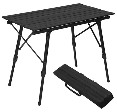 Immagine prodotto di Tavolo da campeggio pieghevole in alluminio, con borsa per il trasporto e altezza regolabile | Nero | 52,2 x 90 x 45-72 cm