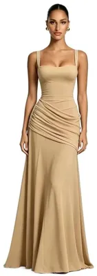 Produktbild von Chiffon Brautjungfernkleid Lang - Champagne Farbe - Formelles Abendkleid für Frauen
