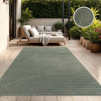 Produktbild von TT Home In-& Outdoorteppich Wetterfest Balkon Schlafzimmer Boho Skandi Motiv Unifarben Geometrische Optik Moderner Style Größe 200x290 cm