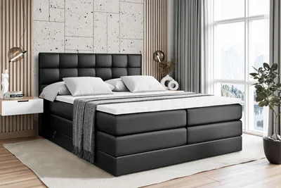 Produktbild von ALTDECOR Boxspringbett mit Matratze und Lattenrost  - APO KING  - 120x200 cm -Schwarz Kunstleder - Topper, Polsterbett mit Bettkasten, Bett mit Stauraum H3 - und H4 - Matratze, Doppelbett, Springboxbett
