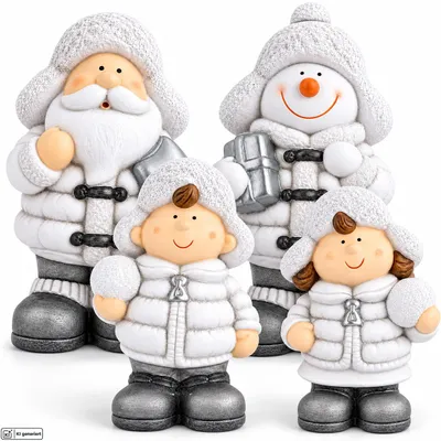 Produktbild von Weihnachtsdeko 4er Set Figuren Dekofigur Weihnachten Fensterdeko Keramik Silber