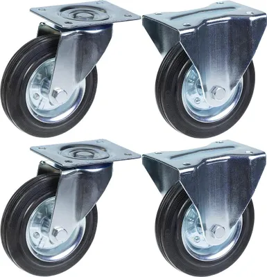 Obrázok produktu pre 160 mm 6" kolieska s gumovou pneumatikou, otočné a pevné, silná nosnosť 600 kg, sada 4 ks