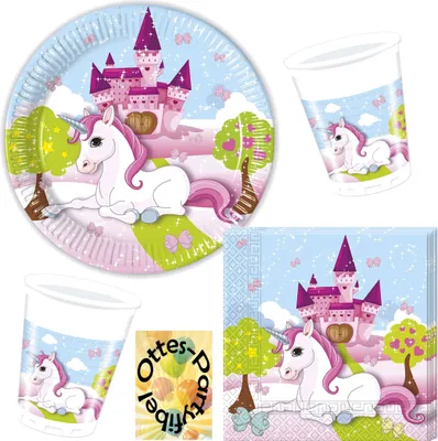 Produktbild von Unicorn-Party-Set 36tlg. - für 8 Gäste Teller Becher Servietten