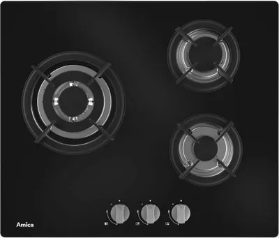 Image de Table de cuisson gaz 60cm 3 feux noir - Amica - AG3631N -