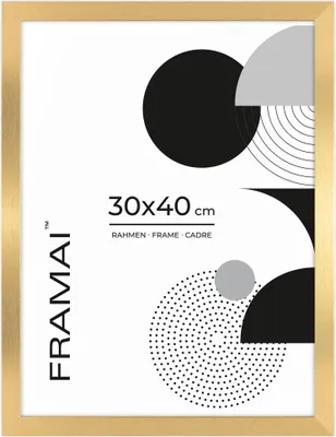 Produktbild von Framai® Bilderrahmen 30x40 GOLD MDF Umweltfreundlichem Rahmen mit Bruchsicheren Plexi, Aufhänger und Aufsteller