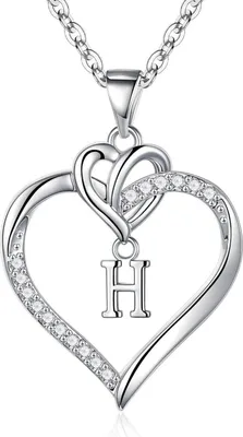 Produktbild von TINGN Valentinstag Geschenke Herz Kette Damen 14K Gold Vergoldet Zirkonia Buchstaben Mama Freundin - Silber