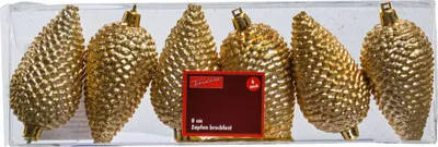 Produktbild von Trendline Weihnachtskugeln Zapfen bruchfest, langlebig 8 cm gold 6 Stück