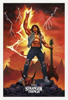 Immagine prodotto di Stranger Things - Poster - Eddie + cornice rimovibile, Shinsuke® Maxi MDF bianco, disco acrilico