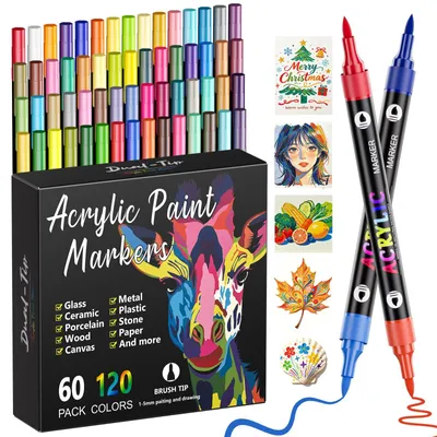 Acrylstifte Set 60 Stück, 120 Farben, Doppelspitze 1-5 mm