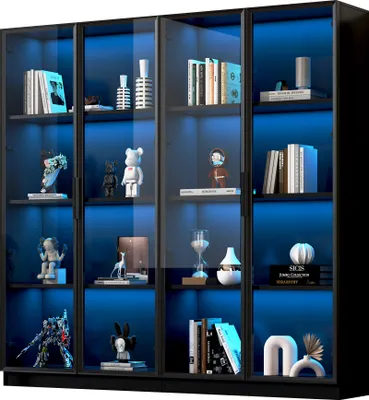 Produktbild von Merax Glasvitrine 2er mit LED, 80x40x160cm, Hochschrank mit App-Steuerung, Doppeltür-Vitrine mit Einlegeböden, Standvitrine Schwarz