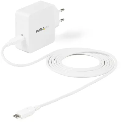 Immagine prodotto di StarTech.com Caricatore da parete USB C, caricatore per laptop USB C 60W PD, cavo da 6ft/2m, adattatore di alimentazione compatto universale di tipo C, Dell XPS/Lenovo X1 Carbon, HP EliteBook, MacBook,  USB IF/CE - Caricatore da parete PD3.0 da 60W (WCH1CEU) - Netzteil - 60 Watt - 3 A (24 pin)