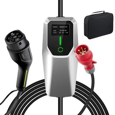 Produktbild von Junsun 11kW Typ 2 EV-Ladegerät 3-phasig - 6m Kabel LCD-Display Einstellbar 6-16A Inkl. Tasche