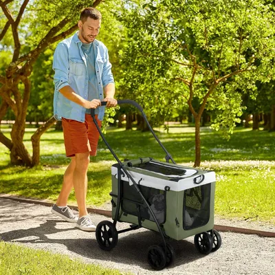 Obrázok produktu pre Kočík pre psov s odnímateľnou vaničkou | Farba: zelená, biela | Rozmery: 58x81x97,5 cm