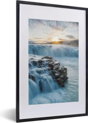Produktbild von MuchoWow® Gerahmtes Poster Wasserfall - Wasser - Steine - Sonne - Natur 40x60 cm - Poster mit Schwarzem Bilderrahmen Wandposter Rahmen Foto Bilder - Poster in Rahmen