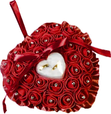 Produktbild von Herzform Faux Rose Strass eingelegtes Ehering Ring Box Lagerhalter Kissen-Rot