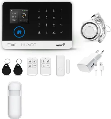Produktbild von HUXGO HXA003 WLAN + GSM 4G LTE Funk Alarmanlage mit Bewegungssensor, Alarm für Büro, Haus, Wohnung, Steuerung über das Handy, TUYA Smart App